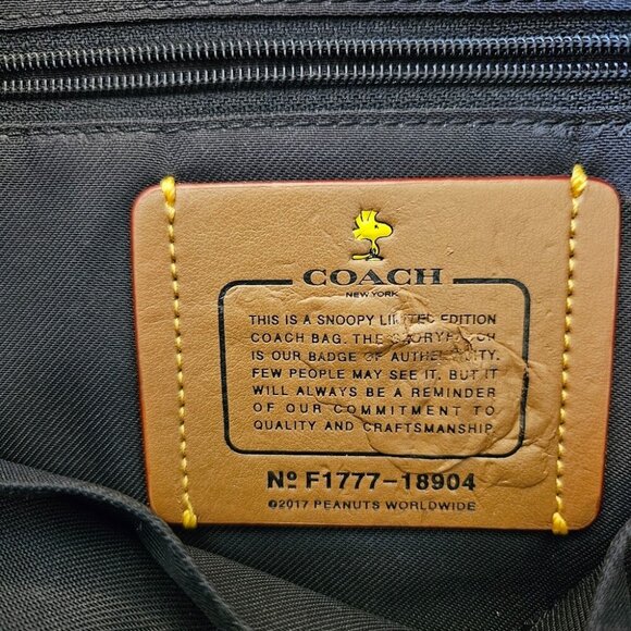 Coach x Peanuts Snoopy Tote Black Leather Ice Skating City Zip Bag - Picture 12 of 13